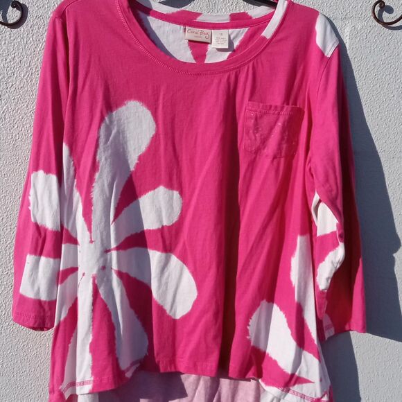 Coral Bay 1X Women's Cheery Pink and White Blouse - Picture 1 of 2